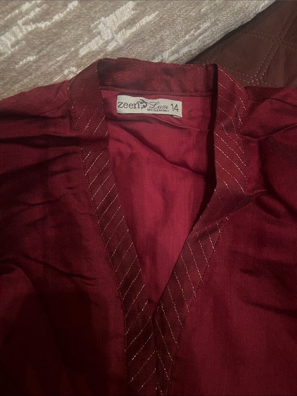 Women’s Maroon cotton silk Shirt - Classic V-Neck